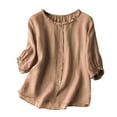 thumbnail image 1 of MIUOWANP Fashion Women Long Sleeve Comfortable Breathable Round--Neck Shirt Tops New Edition Top Shirt Clearance Deals Khaki XXL, 1 of 5