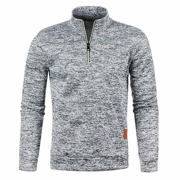 MIUOWANP Fleece Jacket Men Quarter Zip New Fashion Casual And Winter Men's Long Zipper Sweater Sleeve Thin Velvet Sweater Coat Men Gray L