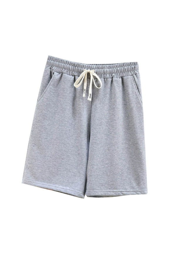 Half Pants for Women Cotton Solid Color Loose Fit Comfortable Wide Leg Pants Size XL(10)Gray