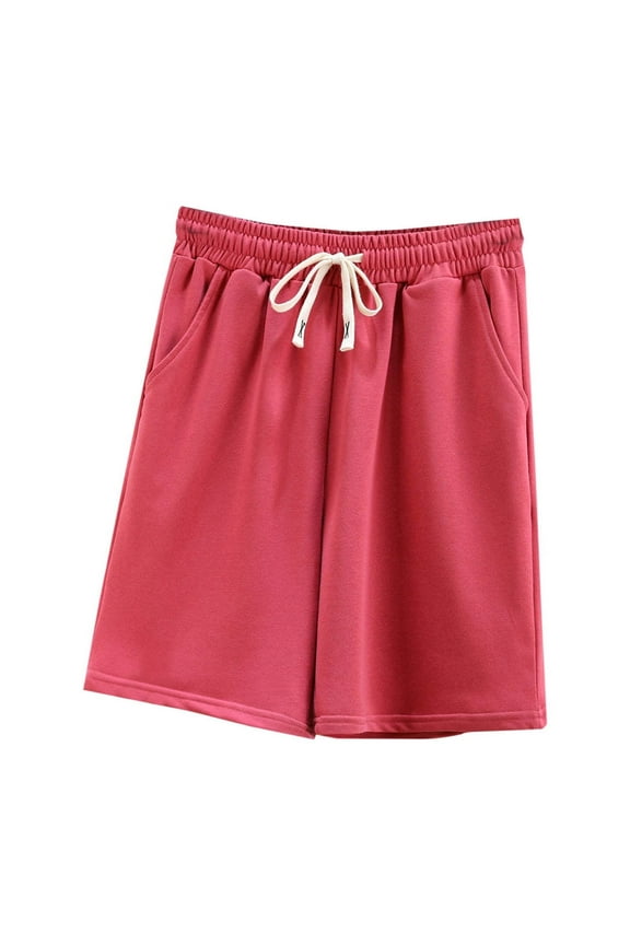 Half Pants for Women Cotton Solid Color Loose Fit Comfortable Wide Leg Pants Size XL(10)Watermelon Red