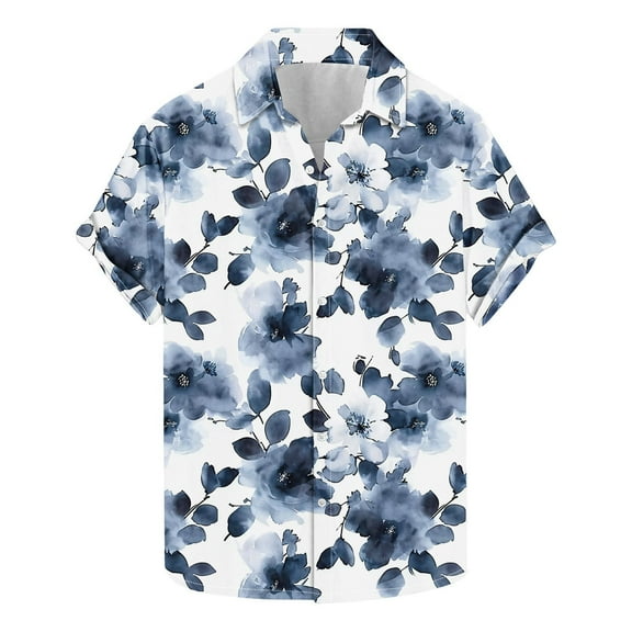 MIUOWANP Hawaiian Beach Shirt for Men Fashionable Men's Spring And Summer Printed Short Sleeved Lapel Shirt Top