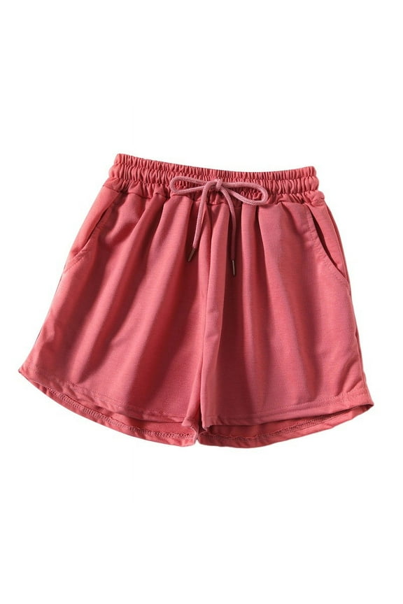 High Waisted A-Line Shorts Women with Pockets Solid Color Drawstring Shorts Lightweight Breathable Sports ShortsL(8)Watermelon Red Under $10
