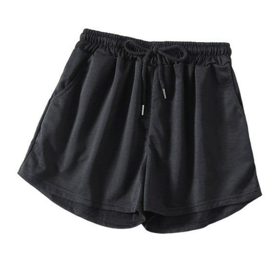MIUOWANP High Waisted A-Line Shorts Women with Pockets Solid Color Drawstring Shorts Lightweight Breathable Sports ShortsS(4)Black Under $10