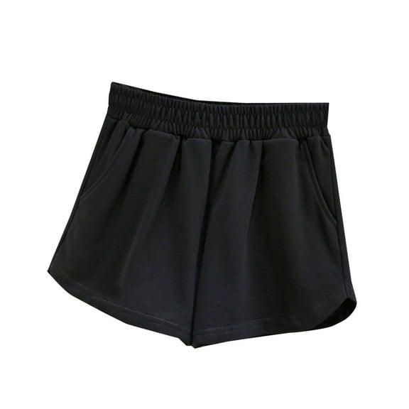 MIUOWANP High Waisted A-Line Shorts Women with Pockets Solid Color Elastic-Waisted Shorts Lightweight Breathable Sports Shorts Size XXL(12)Black
