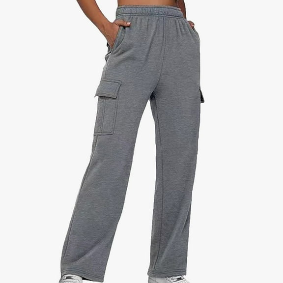 MIUOWANP High Waisted Fleece Sweatpants Women Fashionable Casual Elastic Waist With Multiple Pockets Work Clothes And Sports Pants Dark Gray M