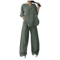 thumbnail image 1 of MaFYtyTPR Trendy Outfits for Women Fall/Summer Solid Color V-Neck Casual Long Sleeve Pocket Wide Leg Pantsuit Slim Fit Outfits Loungwear for Women Army Green XXXXL, 1 of 7