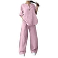 thumbnail image 1 of MaFYtyTPR Hot New Models of 2024 Women's Fall/Summer Solid Color V-Neck Casual Lg Sleeve Pocket Wide Leg Pantsuit Minimalist Sets for Women 2 Pc Plus Size ,Size XL Pink, 1 of 7