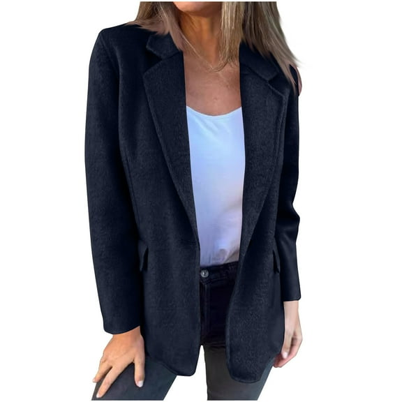 MaFYtyTPR Jacket Women's Winter New Casual Solid Color Woolen Single Button Long Sleeve Fashion Jacket