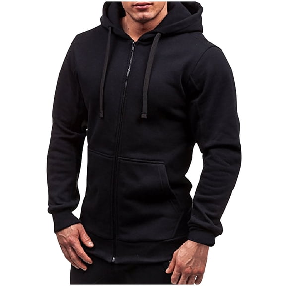 MIUOWANP Jacket Mens Full Zip New Fashion All-match Zipper Hooded Sweater Coat Men's Solid Color Cardigan Black XL
