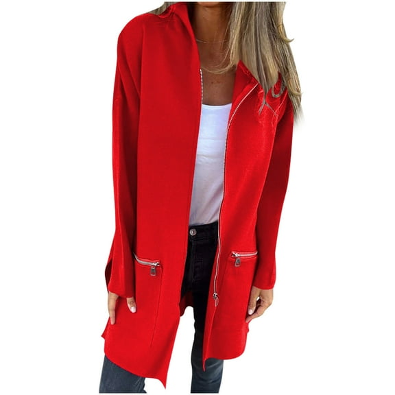 MaFYtyTPR Jackets for Women Women's Winter New Solid Color Hoodie Mid-Length Zipper Cardigan Jacket Long Sleeve Top