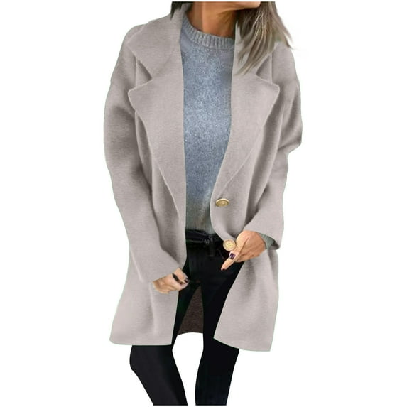 MIUOWANP Jackets for Women Trendy Fall Women's New Solid Color Woolen Coat Mid To Long Length Lapel Pocket Jacket Coat Long Sleeved Top