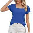 thumbnail image 1 of MIUOWANP Ladies' Square Collar T-Shirt Womens Casual Color Blocked Blouses Short Sleeved Round Neck Top/shirts Blue XL, 1 of 4