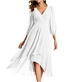 thumbnail image 1 of MIUOWANP A Line Dresses for Women 2024 Plus Size Hot Sell Casual Clothing Women's Chiffon Zipper Pleated A-Line Mid Length Wedding With Long Sleeve And V-Neck Dress Size XXXL White, 1 of 5
