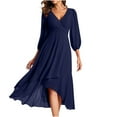thumbnail image 1 of MIUOWANP A Line Dresses for Women 2024 Plus Size Hot Sell Casual Clothing Women's Chiffon Zipper Pleated A-Line Mid Length Wedding With Long Sleeve And V-Neck Dress Size L Navy, 1 of 5