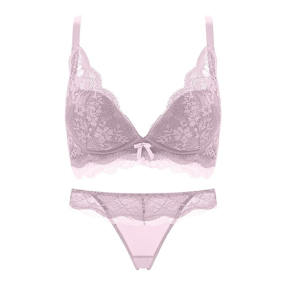 MIUOWANP Lingerie Sets for Women Sexy Naughty Fashion Women Solid Color Steel Rings Lace BowCotton Pad Gathering Daily Bra ,Size XXL Purple