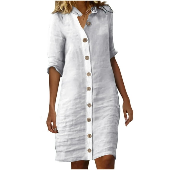 MIUOWANP Maxi Dresses for Women 2024 Plus Size Hot Sell Casual Clothing Women's Summer Solid Color Long Sleeve Dress Size XXL White