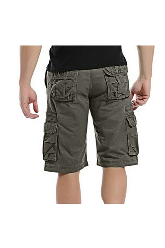 Men's Cargo Shorts Solid Color Elastic Waistband Casual Cotton Shorts Big & Tall Loose Fit Work Shorts Size 30(US Size 6)Green