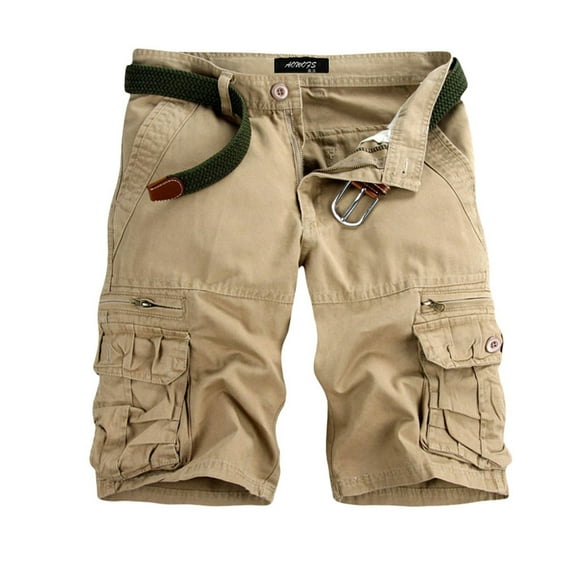 MIUOWANP Men's Cargo Shorts Solid Color Elastic Waistband Casual Cotton Shorts Big & Tall Loose Fit Work Shorts Size 33(US Size 12)Khaki