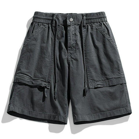 MIUOWANP Men's Cargo Shorts with Multi Pockets Solid Color Loose Fit Outdoor Sport Drawstring Half Pants Size XL(8)Dark Gray