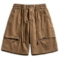 thumbnail image 1 of MIUOWANP Men's Cargo Shorts with Multi Pockets Solid Color Loose Fit Outdoor Sport Drawstring Half Pants Size XXXL(12)Coffee, 1 of 2