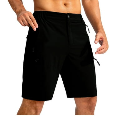 MIUOWANP Men's Cargo Shorts with Multiple Zipper Pockets Solid Color Quick Drying Shorts Elastic Waist Short Pants Size XXL(12)Black