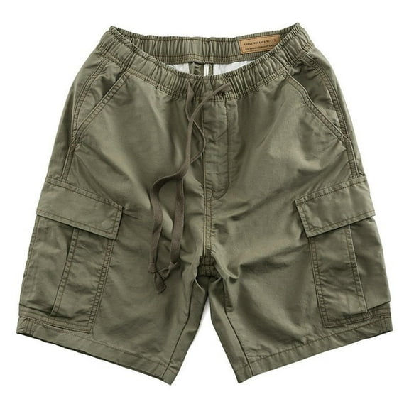 MIUOWANP Men's Casual Cargo Shorts Fashion Solid Color Loose Stretch Waist Shorts with Multi Pockets Army Green M