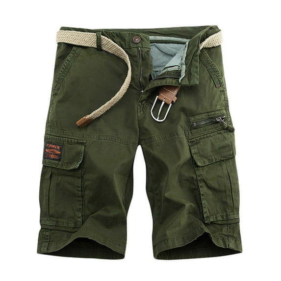 MIUOWANP Men's Casual Cargo Shorts with Multiple Pockets Solid Color Relaxed Fit Stretch Cotton Hiking Cargo Shorts Size XL(8)Army Green