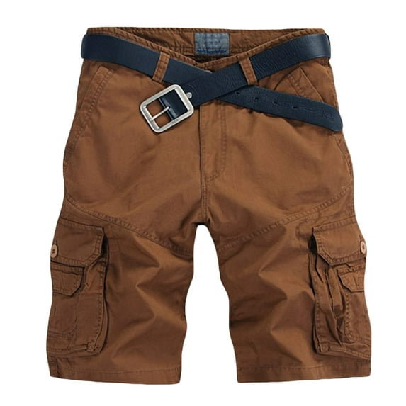 MIUOWANP Men's Casual Cotton Cargo Shorts with Multi Pockets Trendy Solid Color Outdoor Sport Durable Sports Shorts Size L(6)Brown