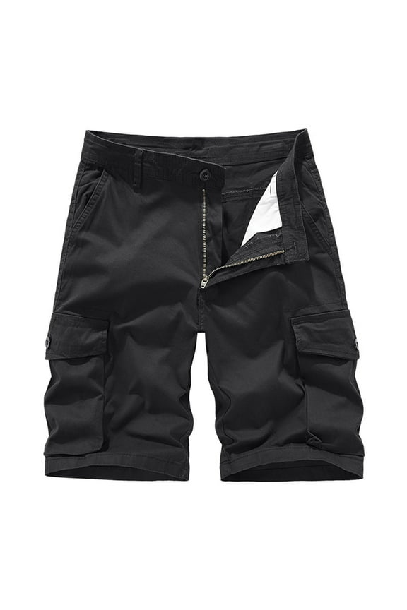 Men's Casual Cotton Loose Fit Cargo Shorts with Multi Pocket Solid Color Relaxed Fit Outdoor Sport Cargo Short Size M(6)Black