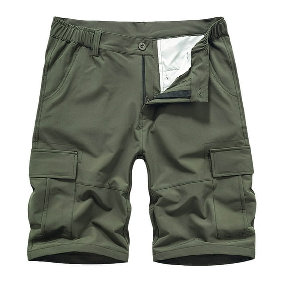 MIUOWANP Men's Casual Cotton Loose Fit Cargo Shorts with Multi Pocket Solid Color Zipper Button Outdoor Sport Cargo Short Size XXL(12)Army Green