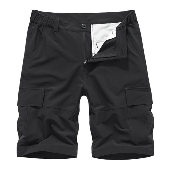 MIUOWANP Men's Casual Cotton Loose Fit Cargo Shorts with Multi Pocket Solid Color Zipper Button Outdoor Sport Cargo Short Size XXXXL(16)Black