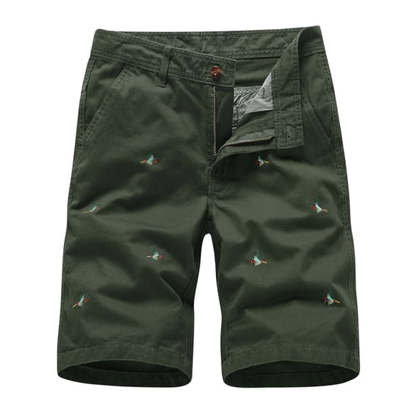 MIUOWANP Men's Casual Cotton Loose Fit Straight Shorts with Pocket Print Outdoor Sport Versatile Short Size L(6)Army Green