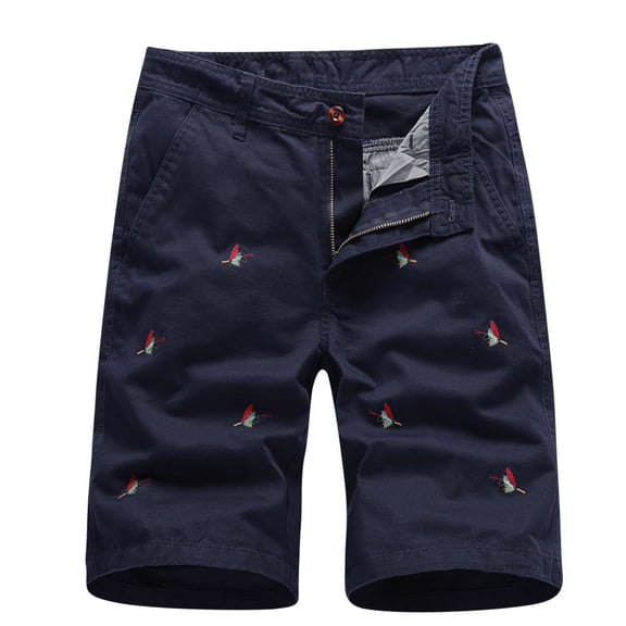 MIUOWANP Men's Casual Cotton Loose Fit Straight Shorts with Pocket Print Outdoor Sport Versatile Short Size M(8)Dark Blue