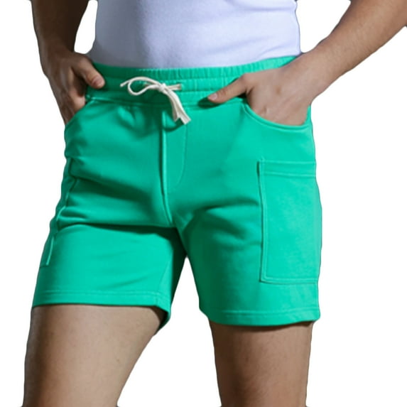 MIUOWANP Men's Casual Cotton Sport Shorts with Pocket Oversize Solid Color Running and Fitness Drawstring Elastic Waist Three-point Pants Size S(2)Mint Green