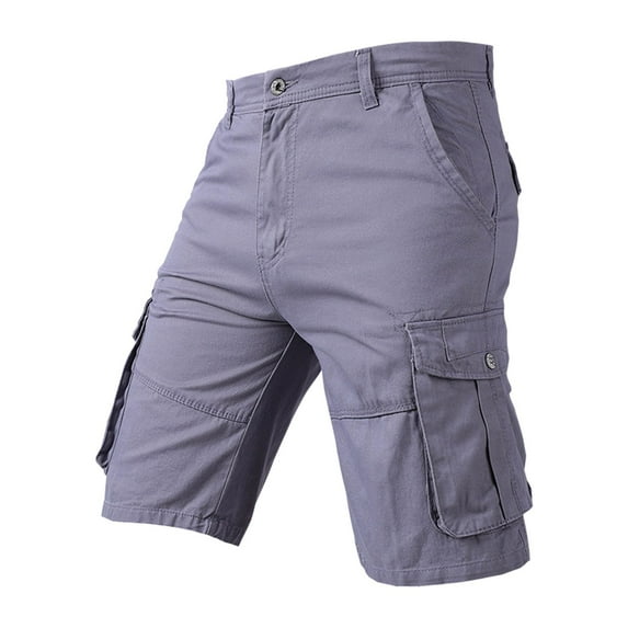 MIUOWANP Men's Casual Loose Fit Cargo Shorts with Multi Pocket Solid Color Cotton Button Zipper Half Pants Straight Pant Size L(6)Gray