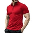 thumbnail image 1 of MIUOWANP Men's Casual Loose Fit Pure Cotton Sports T-shirt Solid Color Classic Lapel Button Performance Tops Size XL(10)Red, 1 of 6