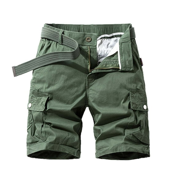 MIUOWANP Men's Casual Shorts with Multiple Pockets Solid Color Relaxed Summer Straight Pant Size M(4)Army Green