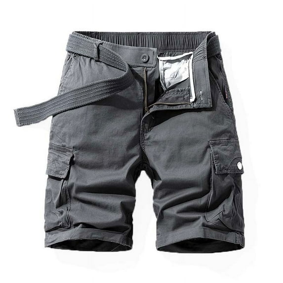 MIUOWANP Men's Casual Shorts with Multiple Pockets Solid Color Relaxed Summer Straight Pant Size XL(8)Gray