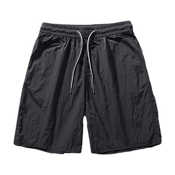 MIUOWANP Men's Casual Shorts with Pockets Solid Color Drawstring Elastic Waist Running and Gym Workout Sports Shorts Size L(6)Black
