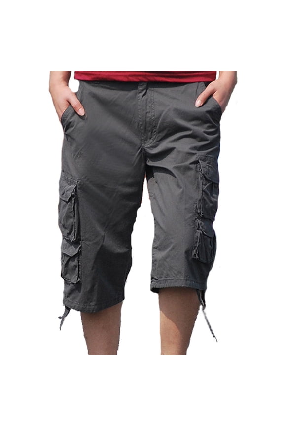 Men's Casual Stretch Waist Shorts with Multi Pockets Solid Color Loose Fit Cargo Shorts Size 32(US Size 6)Gray