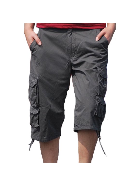 Men's Casual Stretch Waist Shorts with Multi Pockets Solid Color Loose Fit Cargo Shorts Size 34(US Size 8)Gray