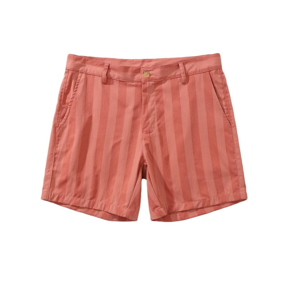 MIUOWANP Men's Cotton Casual Shorts with Pocket Striped Print Button Waist Shorts Pants Size XXL(12)Orange