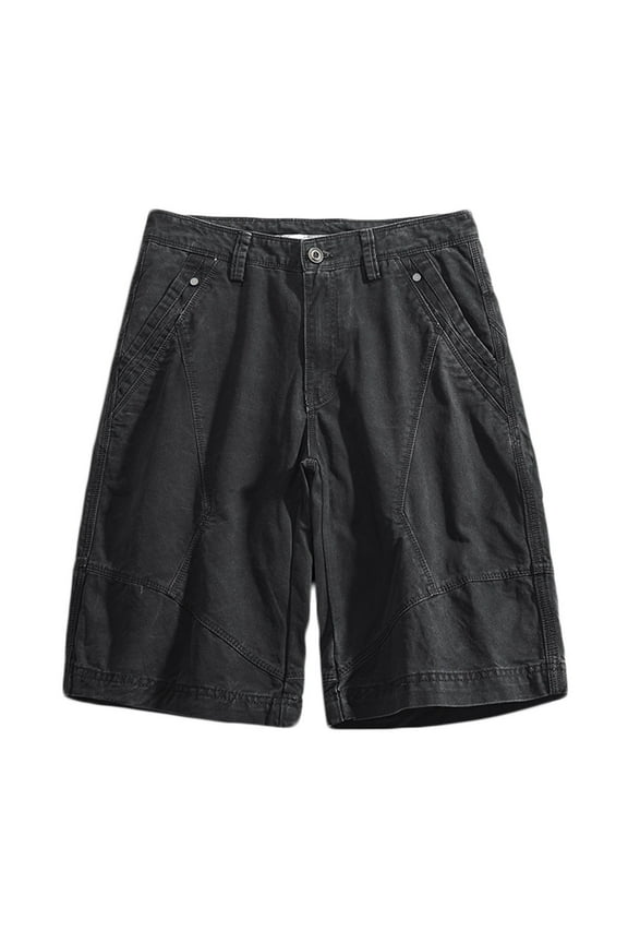 Men's Cotton Loose Fit Cargo Shorts with Pocket Solid Color Casual Zip-Fly Half Pants for Men Size L(6)Black