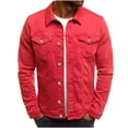 thumbnail image 1 of MaFYtyTPR Men's Denim Jackets Winter Button Solid Color Vintage Jacket Tops Blouse Coat on Red L(US 6), 1 of 2