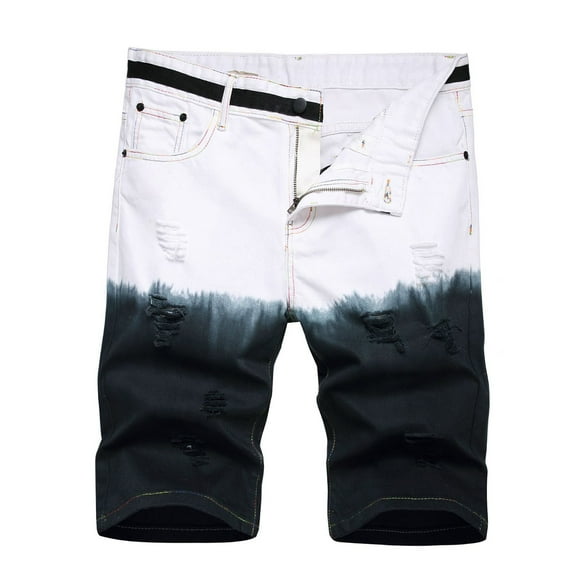 MIUOWANP Men's Denim Shorts Stylish Slim Fit Tie-Dyed Micro Bullet Straight Pant Size XXXL(14)Black