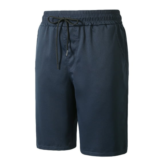 MIUOWANP Men's Drawstring Elastic Waist Beach Shorts with Pockets Solid Color Exercise Fitness Straight Pant Size L(6)Navy