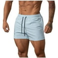 thumbnail image 1 of MIUOWANP Men's Drawstring Elastic Waist Beach Shorts with Pockets Solid Color Quick-dry Surfing Three-Point Pants Size XXL(8)Light Blue, 1 of 5