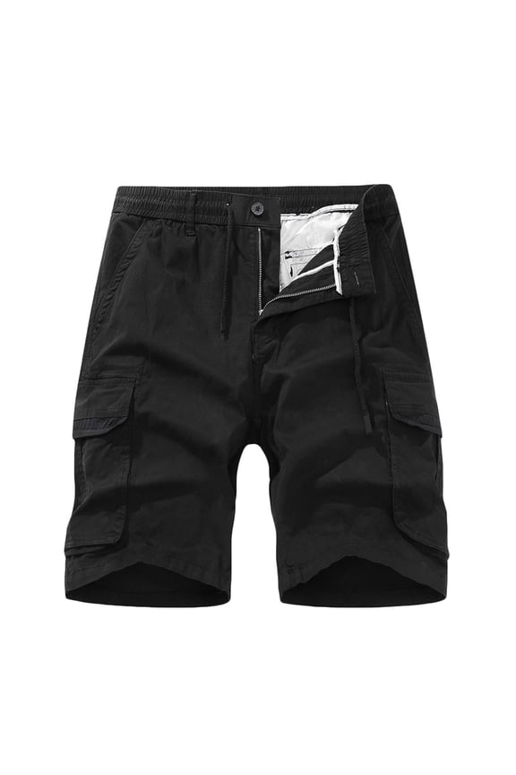 Men's Drawstring Elastic Waist Cargo Shorts with Pocket Cotton hiking Cargo Shorts for Men Size S(4)Black