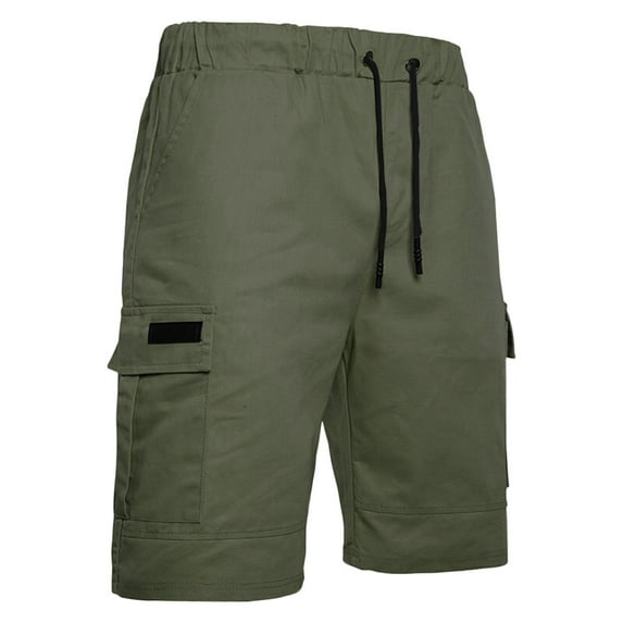 MIUOWANP Men's Drawstring Elastic Waist Cargo Shorts with Utility Multiple Pockets Solid Color Durable Relaxed Hiking Shorts Size M(4)Army Green