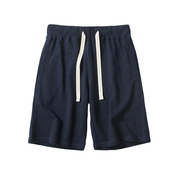 MIUOWANP Men's Drawstring Elastic Waist Cotton Shorts with Pockets Solid Color Comfortable Half Pants Size XL(10)Blue